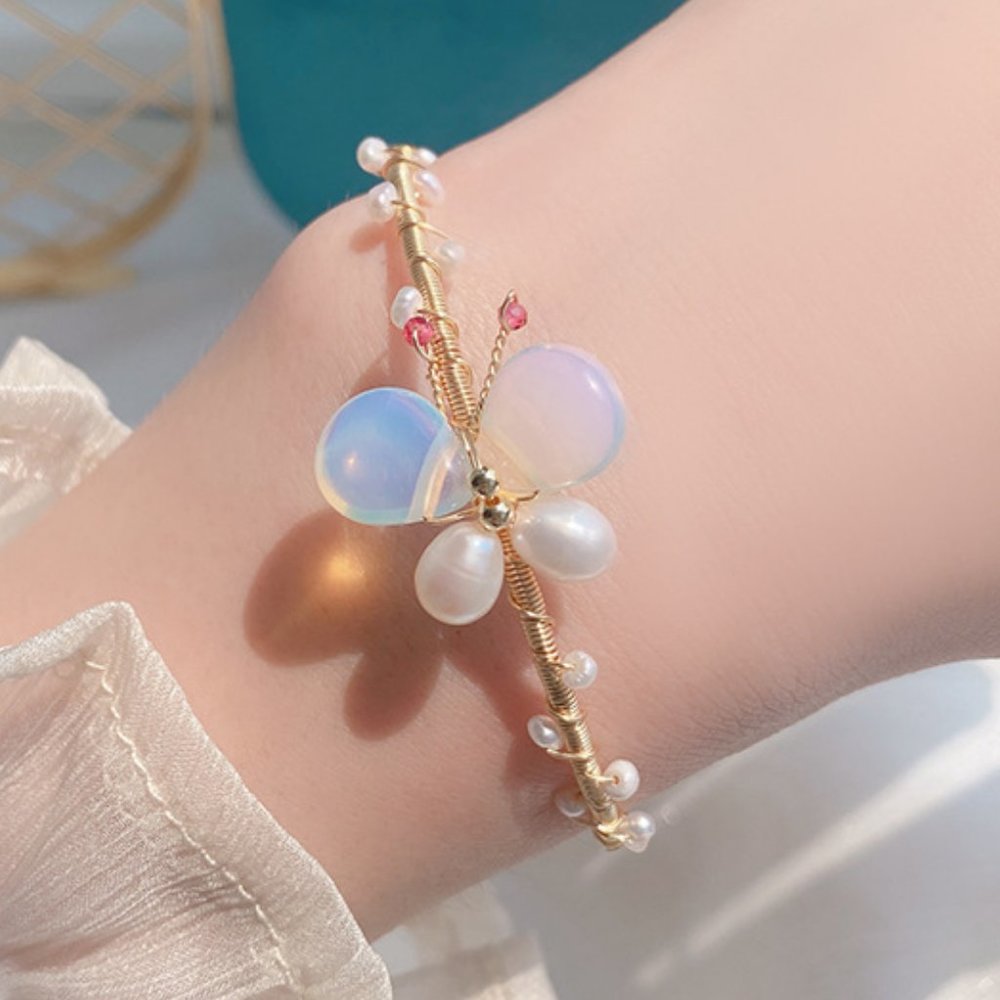 NEW 14K Gold Plated Opal Pearl Butterfly Cuff